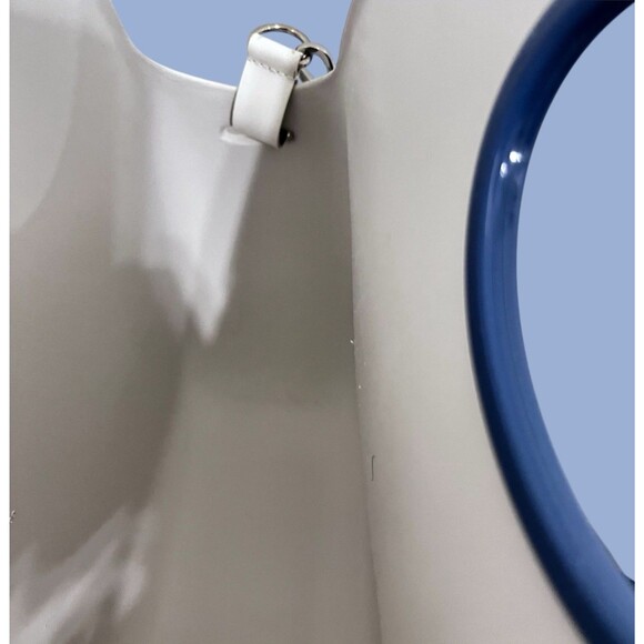 O bag Classic White Shell Blue Handles Liner Whipstitch Strap Modular Italy - Picture 9 of 16